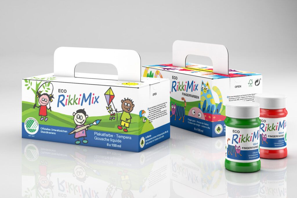 Rikkimix – Reinzeichnung der Fingerfarben Verpackungen und Etiketten